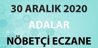 Adalar Nöbetçi Eczane 30 Aralık 2020 Çarşamba