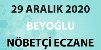 Beyoğlu Nöbetçi Eczane 29 Aralık 2020 Salı
