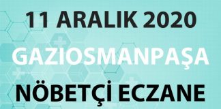 Gaziosmanpaşa Nöbetçi Eczane 11 Aralık 2020 Cuma