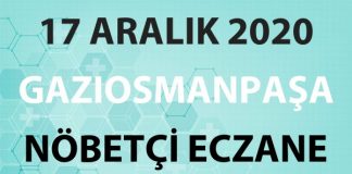 Gaziosmanpaşa Nöbetçi Eczane 17 Aralık 2020 Perşembe