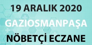 Gaziosmanpaşa Nöbetçi Eczane 19 Aralık 2020 Cumartesi