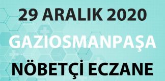 Gaziosmanpaşa Nöbetçi Eczane 29 Aralık 2020 Salı
