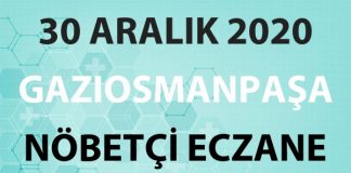 Gaziosmanpaşa Nöbetçi Eczane 30 Aralık 2020 Çarşamba
