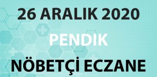 Pendik Nöbetçi Eczane 26 Aralık 2020 Cumartesi