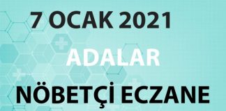 Adalar Nöbetçi Eczane 7 Ocak 2021 Perşembe