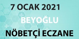 Beyoğlu Nöbetçi Eczane 7 Ocak 2021 Perşembe